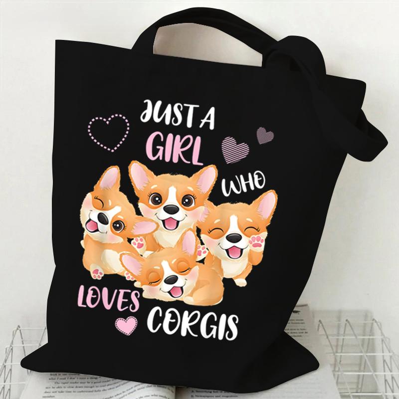 

Сумка-тоут Loves Corgis Print Canvas Tote женская сумка для покупок подростковая складная большая вместительная сумка Corgis Lover через плечо