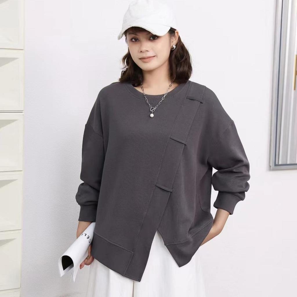 DIMANAF 2024 Pulower Jesienna Bluza T-shirt Kobiety Długi Rękaw Luźny Biały