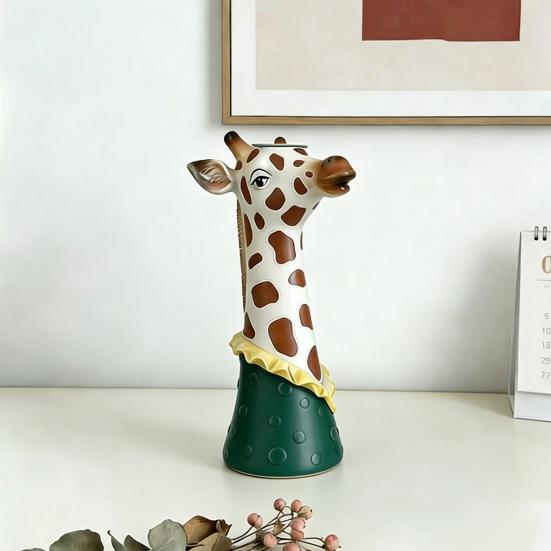 Vaso a Testa di Animale Carino Moderno Faccia di Giraffa Zebra Vaso da Fiori per Ingresso Casa Soggiorno Decorazione da Tavolo