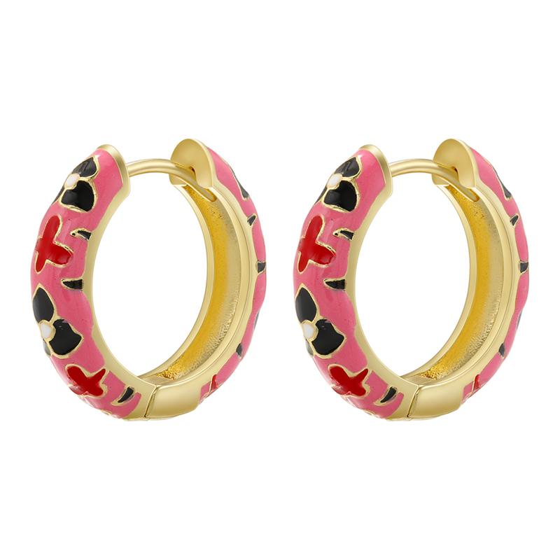 ZHUKOU Retro Little Daisy Hoop Earrings Gold Enamel Hoops Women Colorful Women Round Huggie Earrings VE843