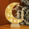 Eid Mubarak Party Dekoration Ramadan Tischdekorationen Mond Stern Holzplakette Ornament mit LED-Licht Heimdekorationen