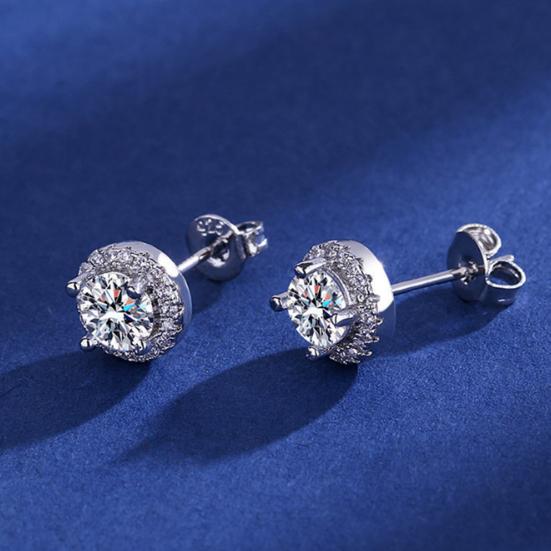 Cubic Zirconia Stud Earrings 1 Carat Diamond Look Earrings Elegant 360° Shiny Jewelry for Daily Wear Party Gift