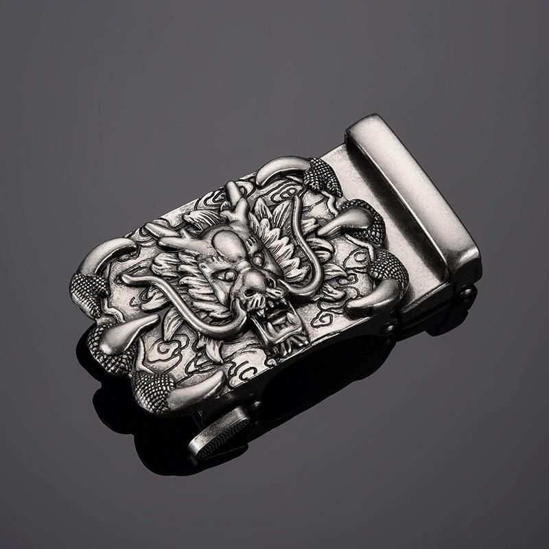Men's Retro Leather Belt with Chinese Dragon Alloy Automatic Buckle