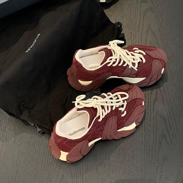 Cowhide~ Grape Mom The same style has a height increase of 6cm, and the explosive fire octopus dad shoes have thick soles and versatile sports shoes.