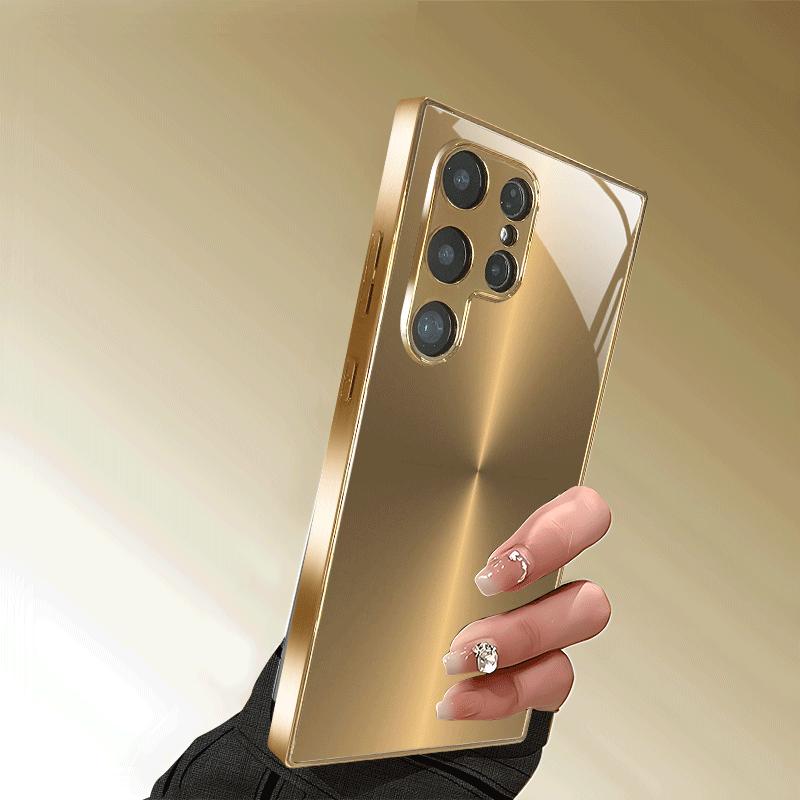Gold Textured Electroplated Glass Phone Case Suitable for Samsung Galaxy S26 S25 S24 S23 S22 S20 FE/Ultra/Plus Anti Drop