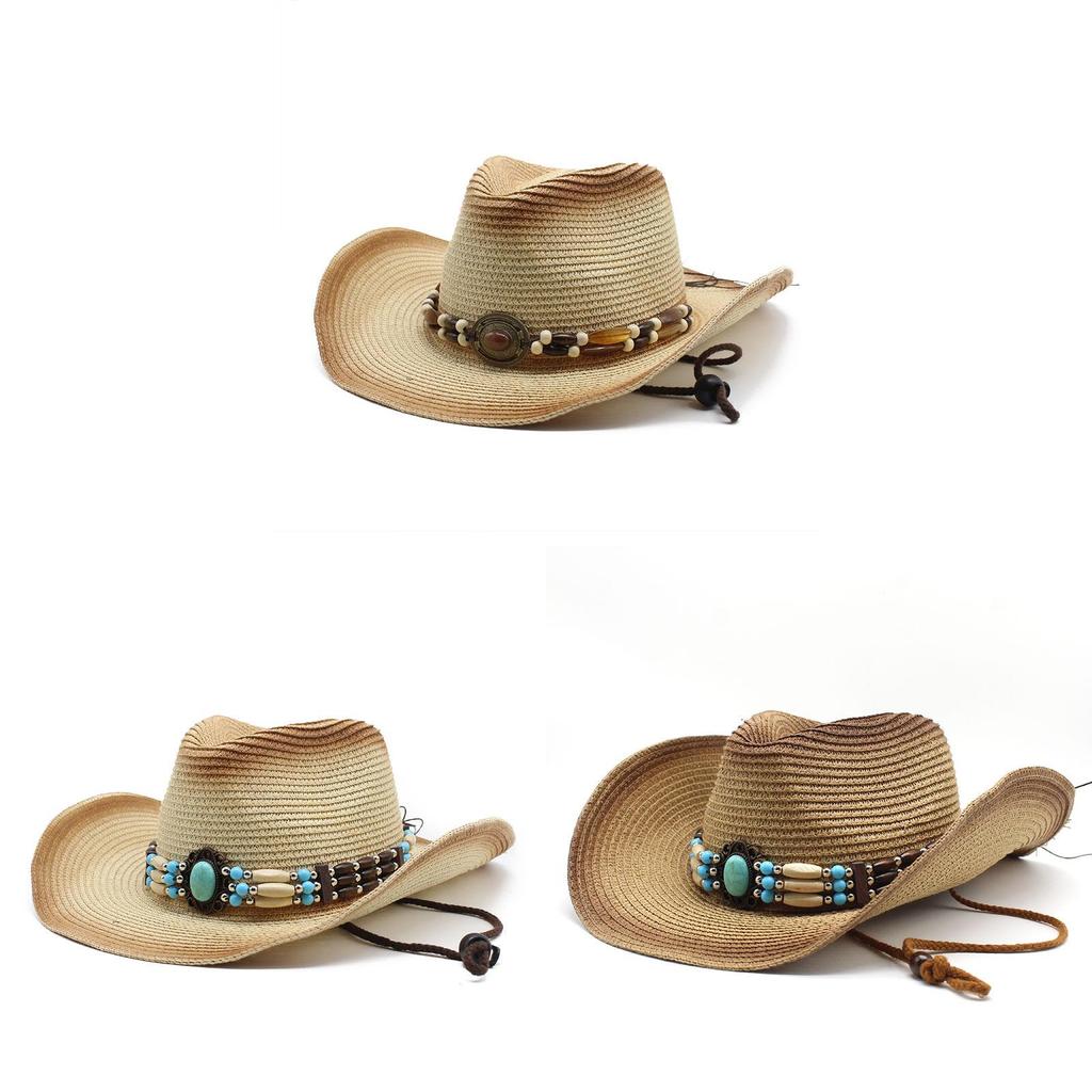 Ethnic Style Cowboy Sun Hat With Wide Brim Breathable Straw Summer Sun Protection For Men Women