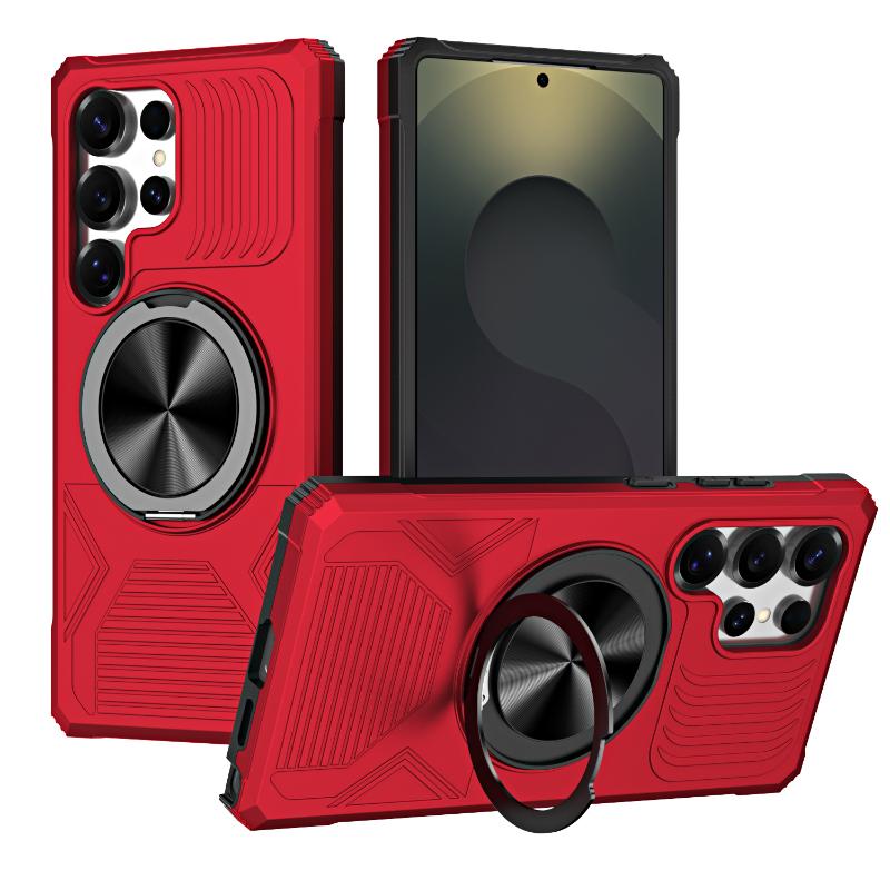 For Magsafe Magnetic 360 ° Rotating Metal Car Bracket Ring Luxury Armor Phone Case For Samsung S25 Ultra Edge S24 Ultra Plus A56