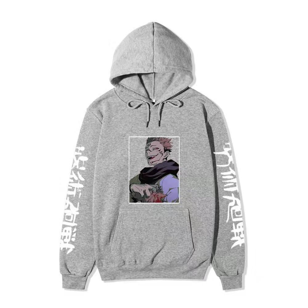Jujutsu Kaisen Ryomen Sukuna Hoodie Unisex Fleece Sweatshirt Dual Sleeve Vertical Japanese Text Anime Color Character Pullover