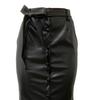 Women Skirt Faux Leather High Waisted Front Slit Hip Wrapped Skirt with Belt Buttons Closure Commuting Street Skirt