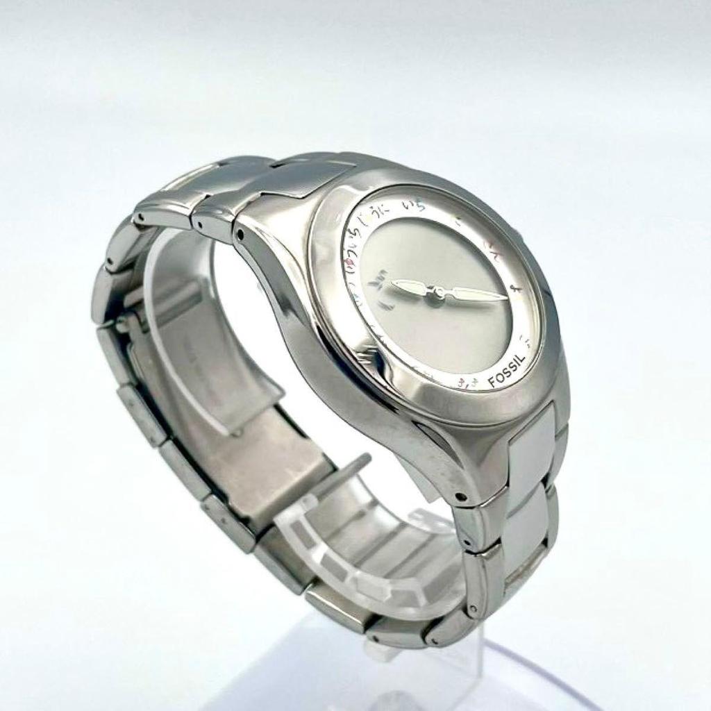 Used 901 Rare New Battery FOSSIL Big Chick Hiragana Dial Ana-Digi Watch Quartz Men's Silver Working