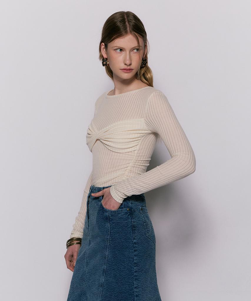 Weseullihyuseuteon Drape See-Through Shirring Long Sleeve Ivory