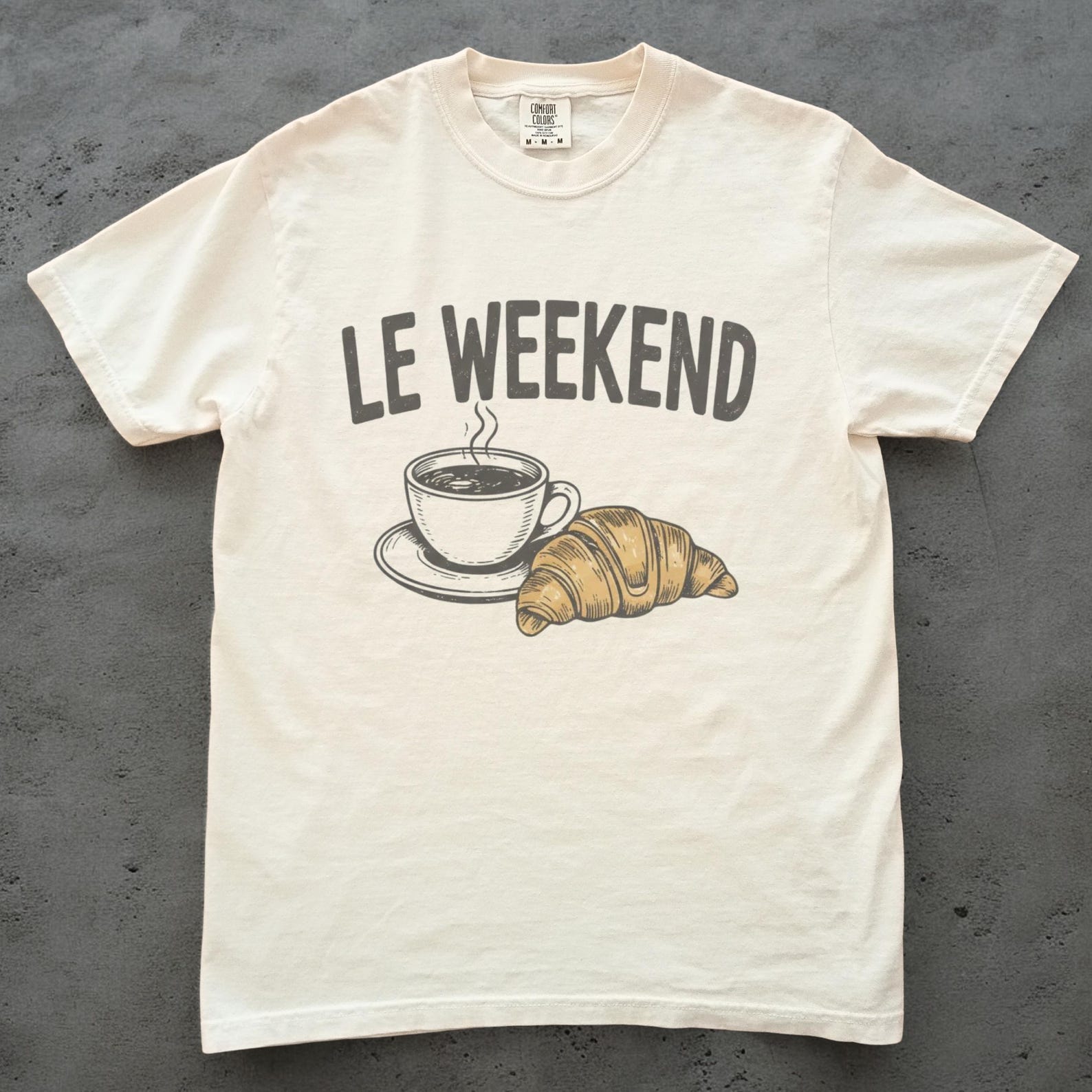 Le Weekend Shirt, French Coffee Croissant Graphic Tee, Unisex Comfort Colors Shirt, Weekend Vibes T shirt, Casual Coffee Lover Tee 3XL