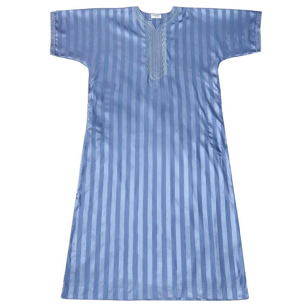 Men's Embroidered Striped Mid-Sleeve Robe – Ethnic Short Sleeve Style