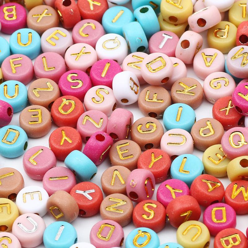100Pcs Acrylic Flat Letter Beads Alphabet Round Smile Spacer Loose Bead For Diy Jewelry Bracelet Charm Supplies