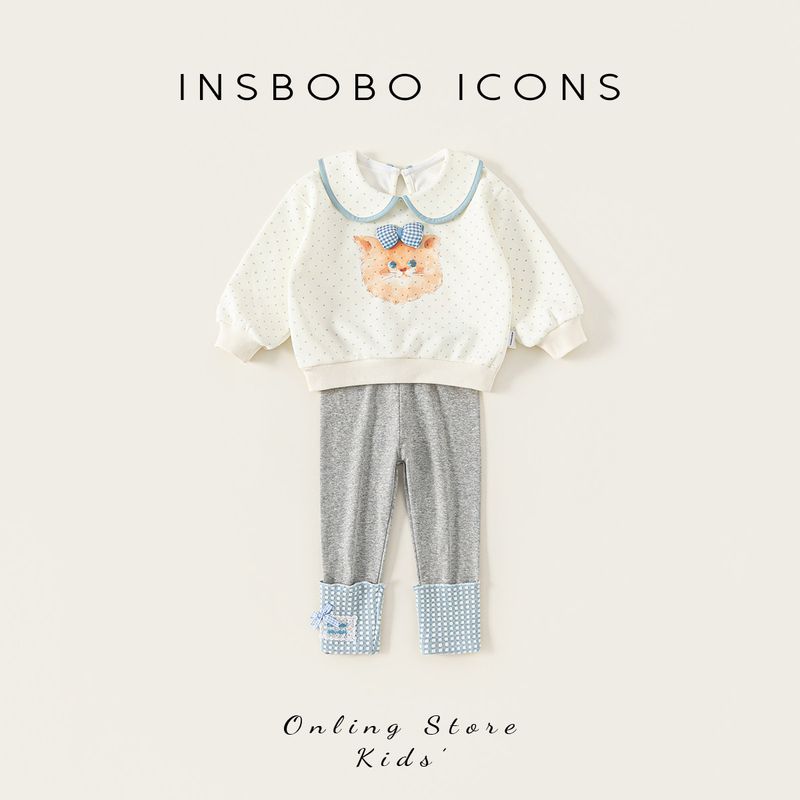 Insbobo Girls  Suit 2026 Spring New Stylish Baby Spring Outfit Children s Clothing Fashionable Spring and Autumn Rice Bottom Blue Dot 80