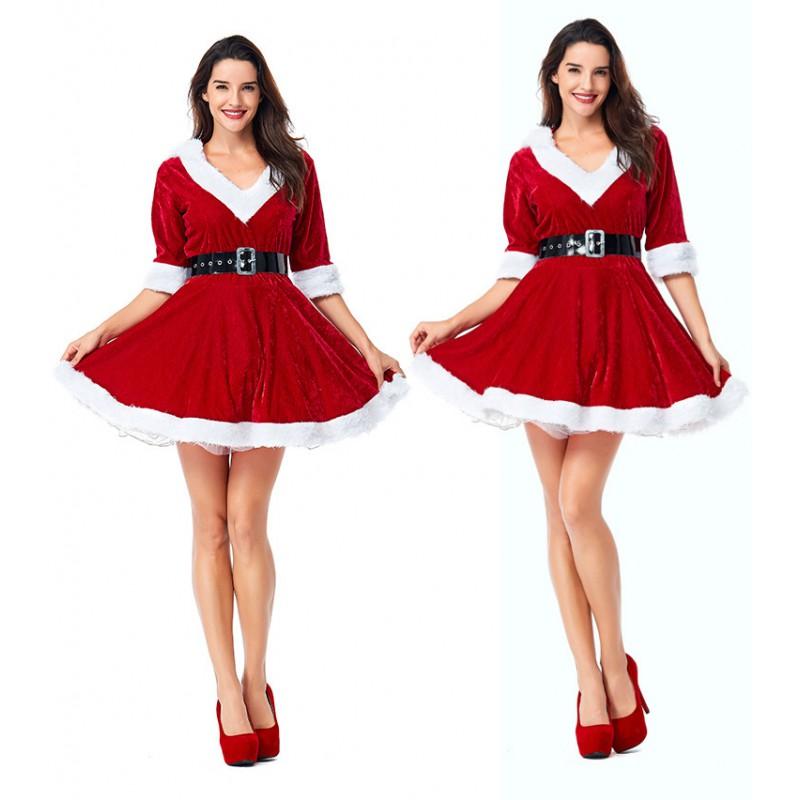 Christmas Puff Princess Dress Santa Theme Party Costume Women Festive Event Wear
