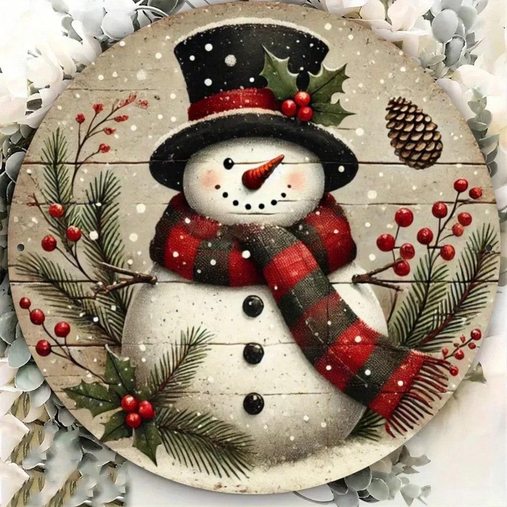 

Christmas Snowman Metal Wall Art Round Sign Cottage Decor Gift 20x20 різнокольоровий