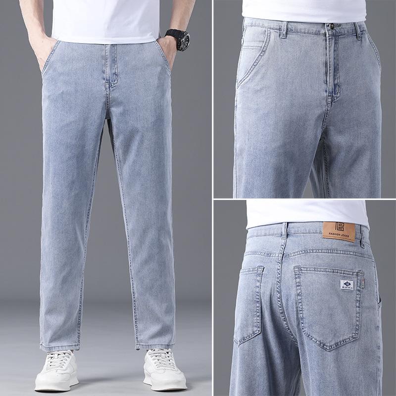 Jeans Men's Nine-Point Tencel Soft Lyocell Jeans Men's Summer Thin Straight Leg Loose Casual Nine-Point Pants