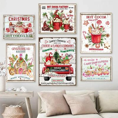 Hot Chocolate Candyland Express Gingerbread Bakery Sign Posters Vintage Christmas Wall Art Canvas Painting Bedroom Home Decor
