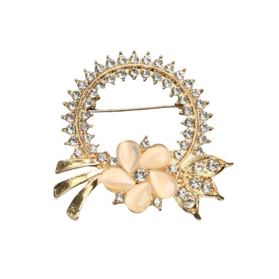 Brosche Retro-Stil Rundes Florales Design Reversnadel mit gefälschtem Opal eingelegt Pullover Kragen Hüte Taschen Mäntel Schals Abzeichen Outfit-Accessoire