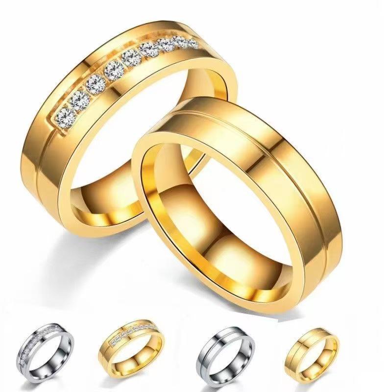 Stainless Steel Diamond Couple Rings - European, American & Korean Style Zircon Hand Jewelry