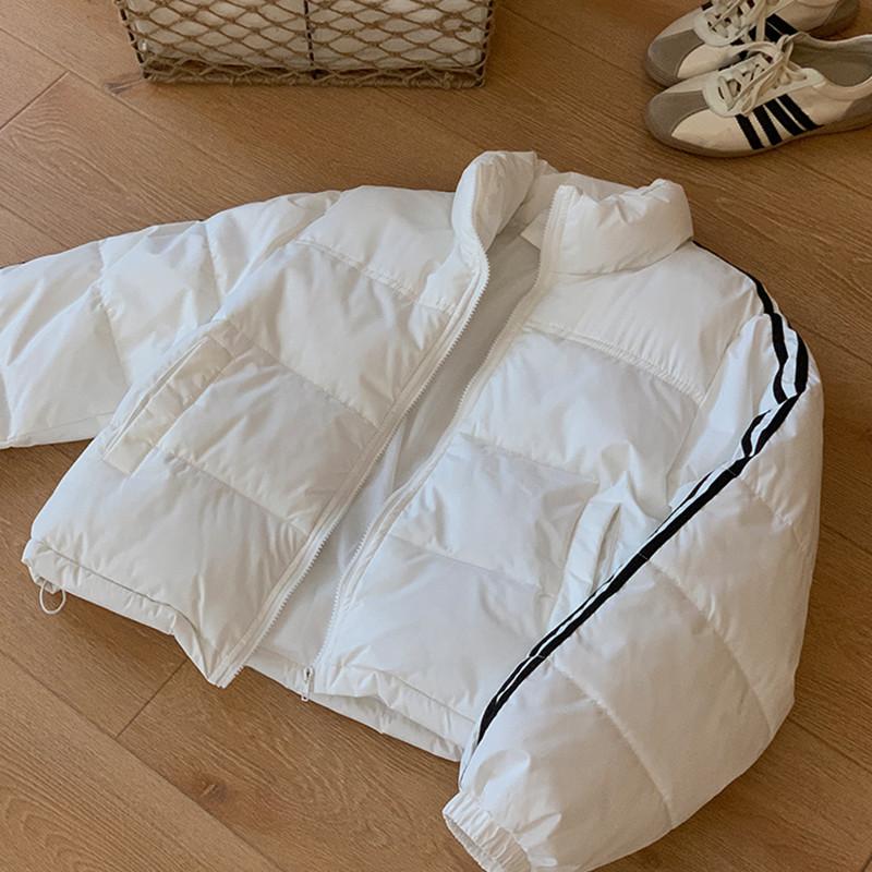 Down Jacket Women Coat Fashion American Streetwear Stripe Style Duck Down Feather Female Winter Short Outwear Cotton Jacket