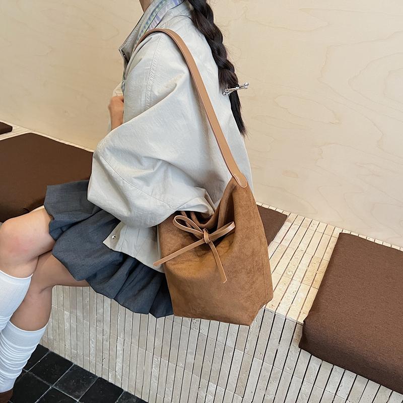Solid Color Casual Bow Korean Version Fashion Matte Large Capacity Retro Tote Underarm Bag Women