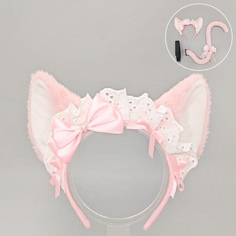 Süßes Japanisches Kawaii Katzenohren Stirnband Schwanz Set Lolita Mode Cosplay Kostüm Zubehör