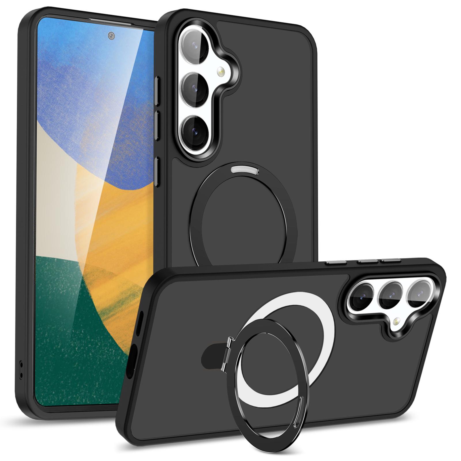 

Чехол для Samsung Galaxy S24 PC+TPU Магнитное кольцо Подставка Защитная крышка для телефона Black