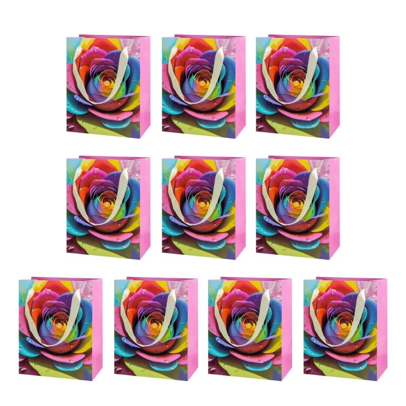 10 Pieces Multicolors Paper Bags Stylish Holiday Present Storage Pouches Handmade Assorted Color Gift Bag with Handles