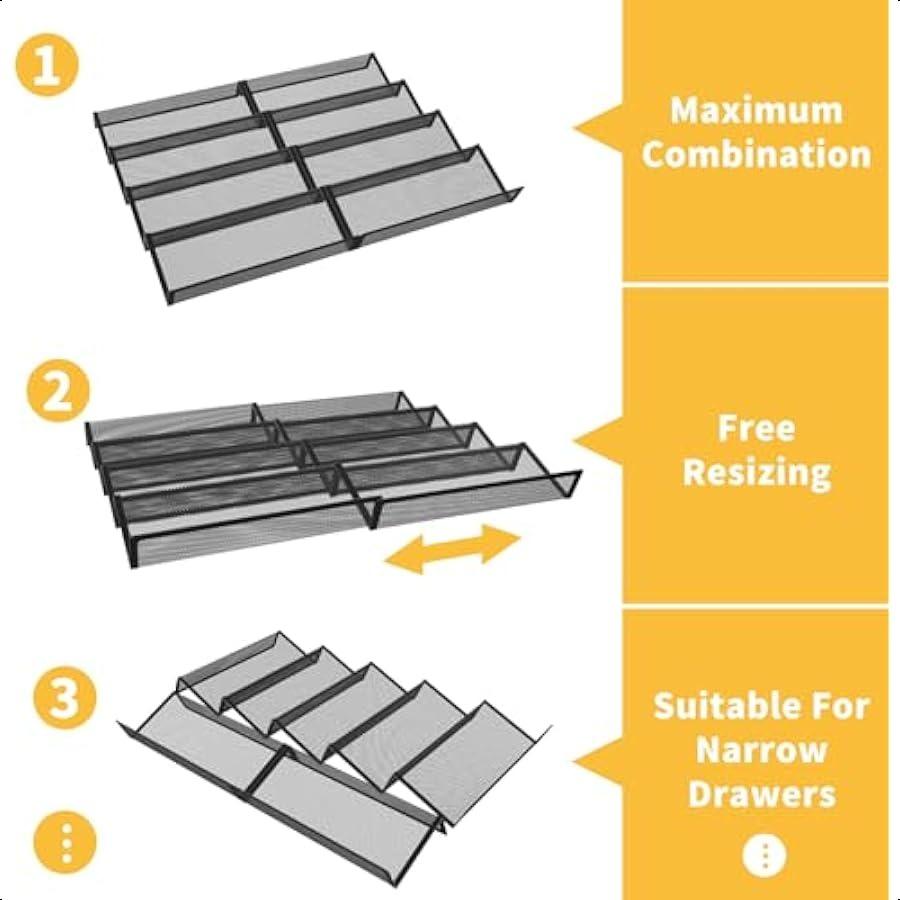 Spice Drawer Organizer8 Piece Metal Mesh Expandable from 10.75" To 21.5" Insert Hold Up 48 Spice Jars Kitchen Countertop Rack T