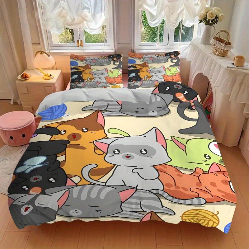 3pcs Cute Cats Bedding Set, Breathable and Soft, Suitable for Bedroom Decor (1*Duvet Cover + 1/2*Pillowcases, No Core) yy250821155