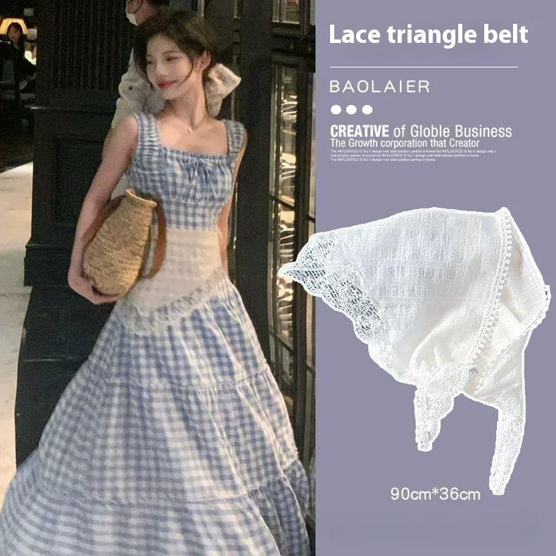 

Кружевной пояс-корсет в стиле кантри | Пояс-треугольный шарф | Аксессуар для стилизации платья Два в одном: головной платок и пояс-обертывание белый