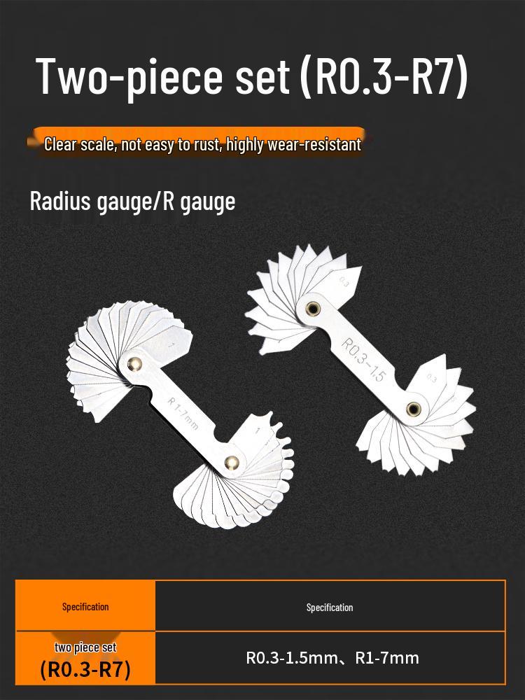 Complete Stainless Steel Precision Radius Gauge Set for Rounded Corner Measurement Set R0.3-7MM (2 pieces)