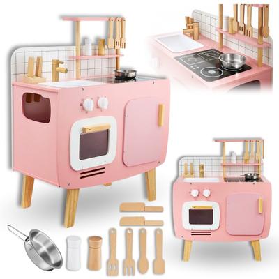 Children's Kitchen, Wooden Stove, Retro Girl's Set + Accessories