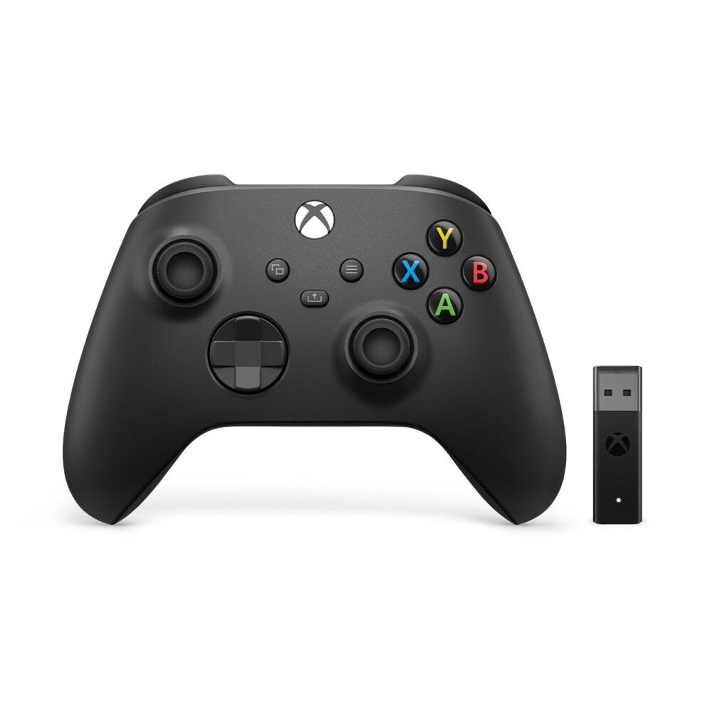 Controler wireless Microsoft Xbox + Adaptor wireless pentru Windows 10 Gamepad PC, Xbox One, Xbox One S, Xbox One X, Xbox Series S, Xbox Series X Negru