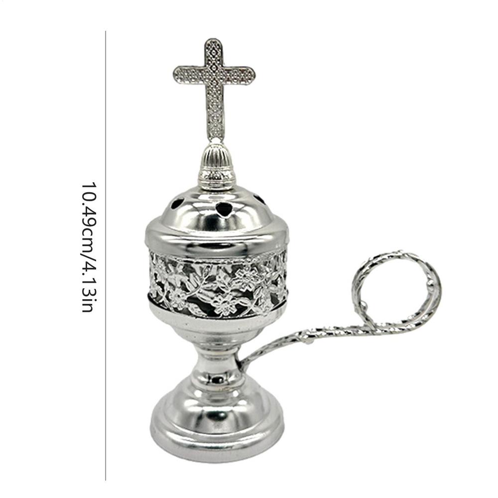 

Cross Incense Burner Metal Decorative Cross Incense Holder Small Silver Charcoal Incense Burner Catholic Cross Censer Brass срібний
