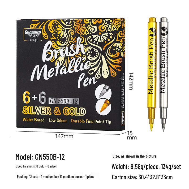 Guangna GN550 Gold & Silver Paint Pen for DIY Photo Albums & Black Cardstock Highlighting.
