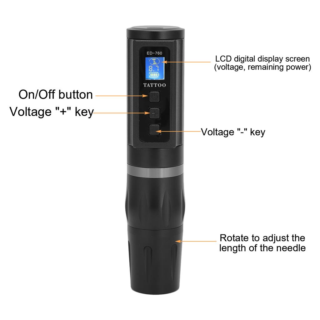 Cordless Tattoo Pen Machine Aluminum Alloy Frame Digital Display High Speed Tattoo Machine