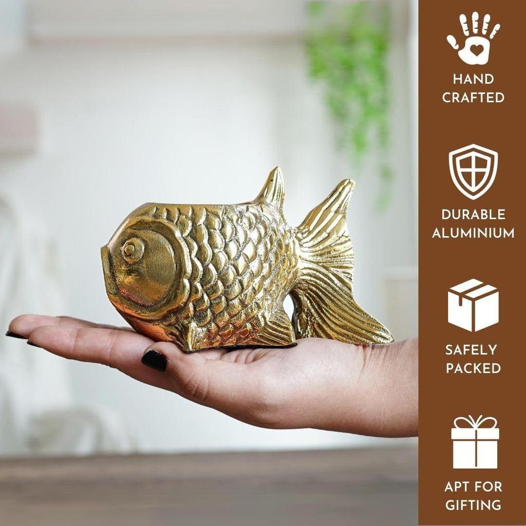 Aluminium Fish Figurine for Good Luck & Success,Candle Holder for Home Dcor Tabletop Living Room,Showpiece for Valentine's Day,Birthday