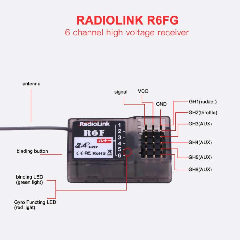 RadioLink R6F 2.4Ghz 6CH 2018 RC Receiver Accessory for RC6GS RC4GS RC3S RC4G T8FB Transmitter Hot