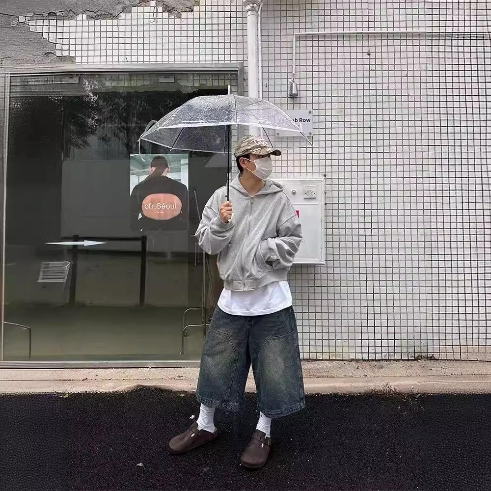 Unisex Retro Gewaschene Distressed Denim Shorts - Lässiger Weitbeiniger Sieben-Punkt Stil