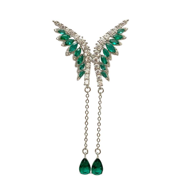 Micro Heavy Industry Wings Earrings Super Immortal Temperament Elegant Celebrity Square Face Skinny Long Water Drop Fringed Feather Earrings