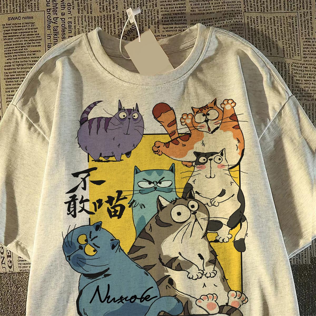 

Футболка из чистого хлопка Летняя забавная футболка с принтом мультяшного кота Женская одежда Harajuku повседневная футболка большого размера черная белая Y2k Топы УНИСЕКС уличная одежда 3XL зелёный