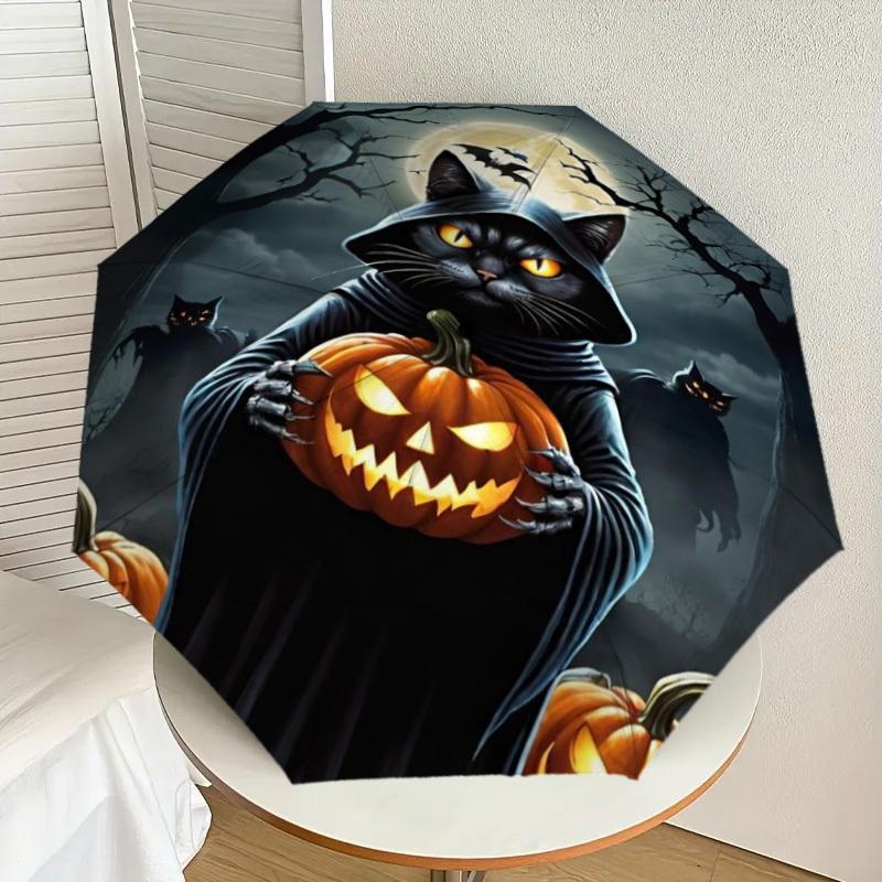 1pc Halloween Cat Automatic Folding Umbrella - Compact 8-Rib Design,Perfect Gift for Friends & Family yy250926007