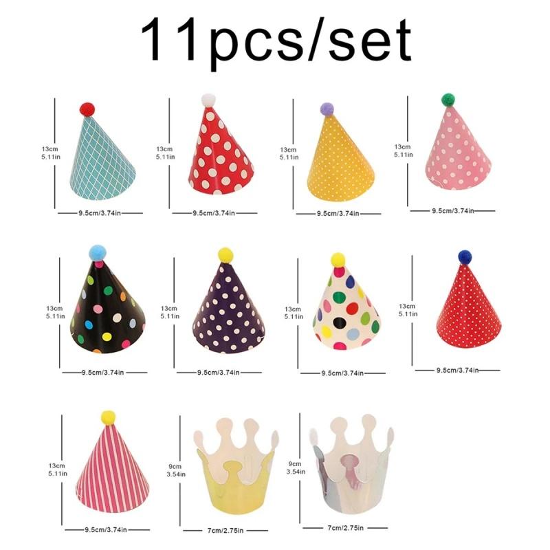 

11 Pcs Birthday Party Hats includes 9 Adorable Party Cone Hats and 2 Paper Crowns Mini Birthday Hats for Pet Kids Birthday Decor