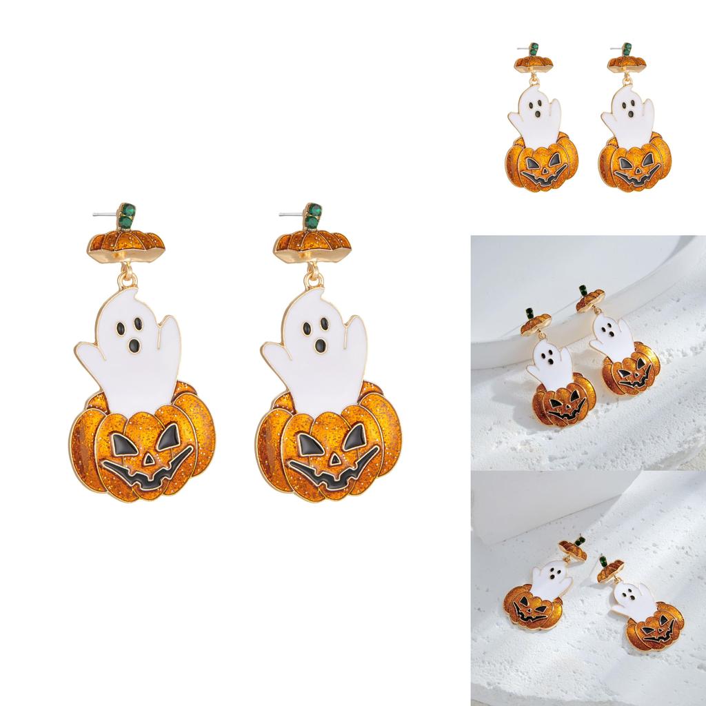 Eye-catching Retro Ghost Face Pumpkin Earrings Featuring Dazzling Rhinestone Embellishments