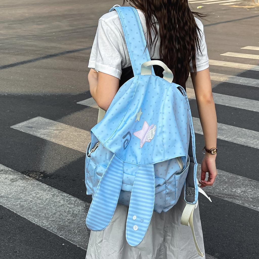 Schoolbag1011 South Korea's New Polka Dot Rabbit Ears Backpack Girls Spring and Summer Travel Schoolbag Embroidered Thread Lightweight Backpack