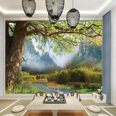 Custom Size Oil Painting Natural Big Tree Landscape Scenery 3D Wall Paper Home Decor Mural Bedroom Decor Self-adhesive Wallpaper