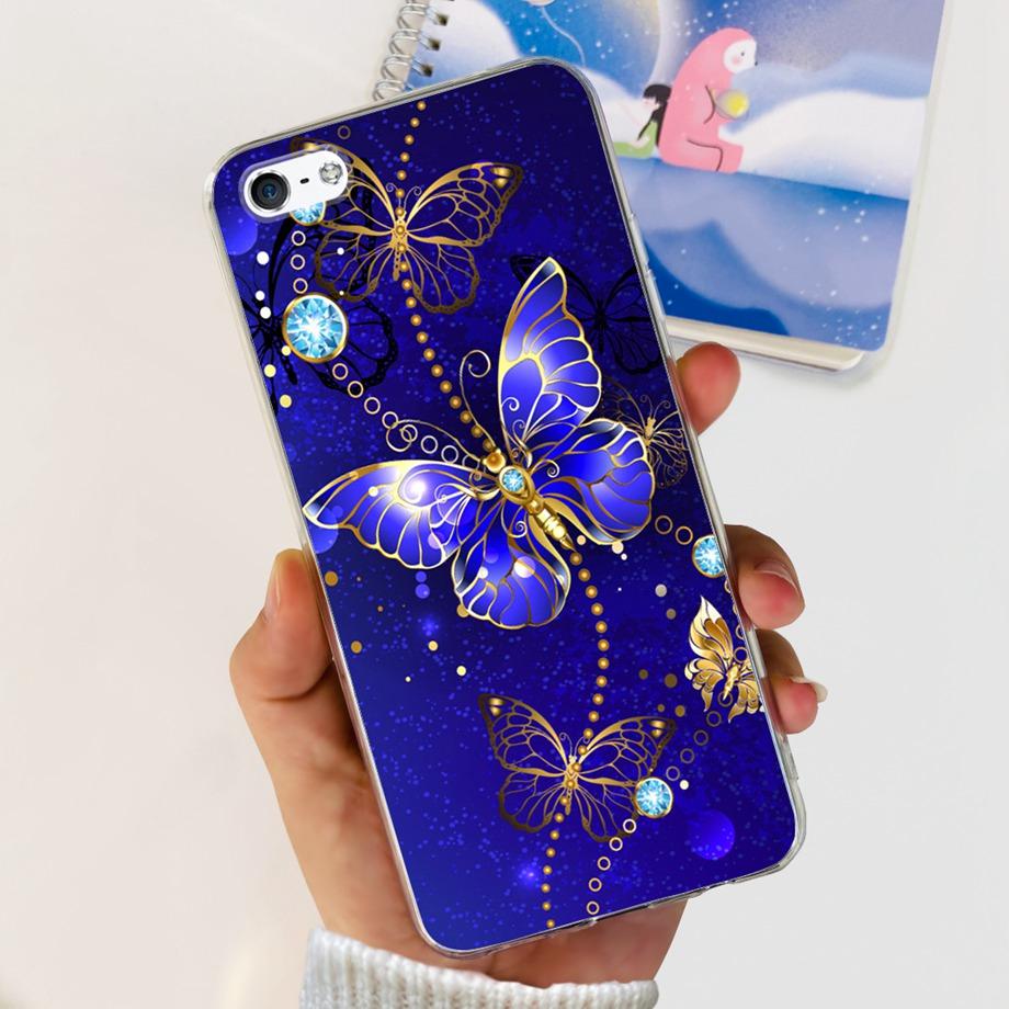 Für iPhone 5 5s Handyhülle iPhone SE 2016 Rückseite Weiches TPU Transparenter Silikon-Stoßfänger Blume Schmetterling Auf Apple iPhone5 5 s